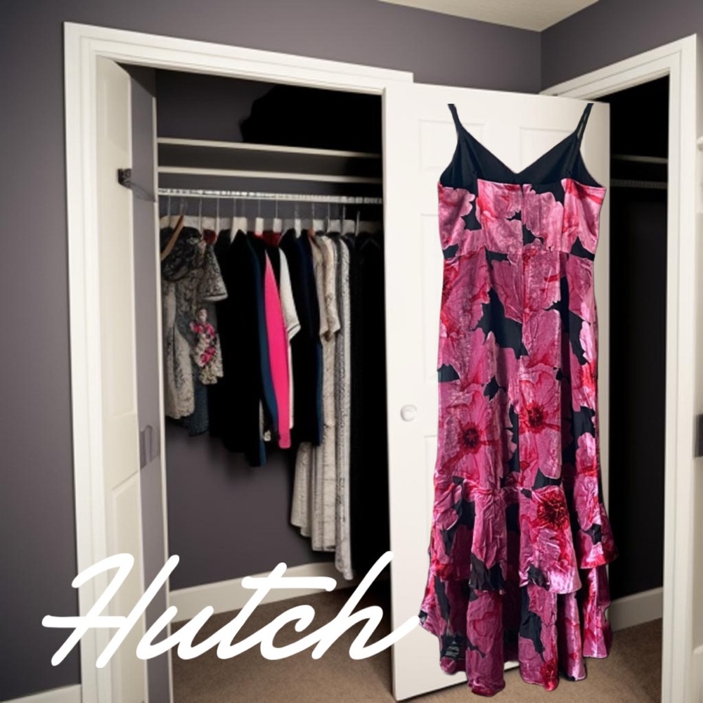 NWOT Sample Hutch Floral Velvet Burnout High-Low Dress Pink Black Estimate Sz. 4 - Picture 7 of 11